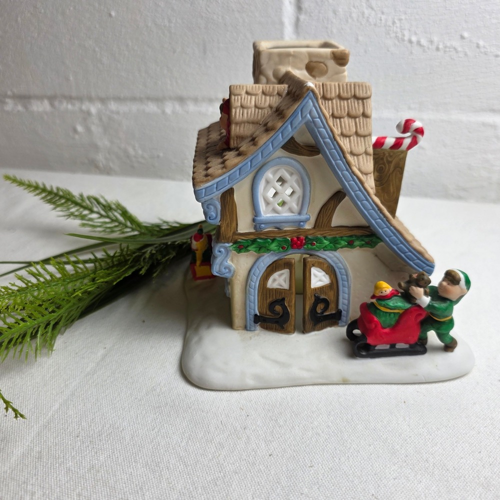 Vintage PartyLite Santa's Workshop Ceramic Christmas Village Tealight Candle
